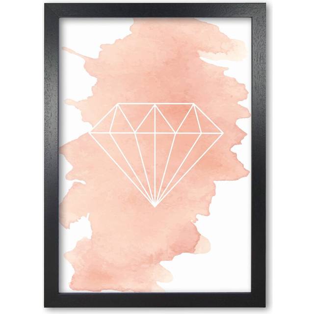 'Geo Diamond Peach' Graphic Art - Black Grain Frame (60 cm H x 42 cm W x 5 cm D)