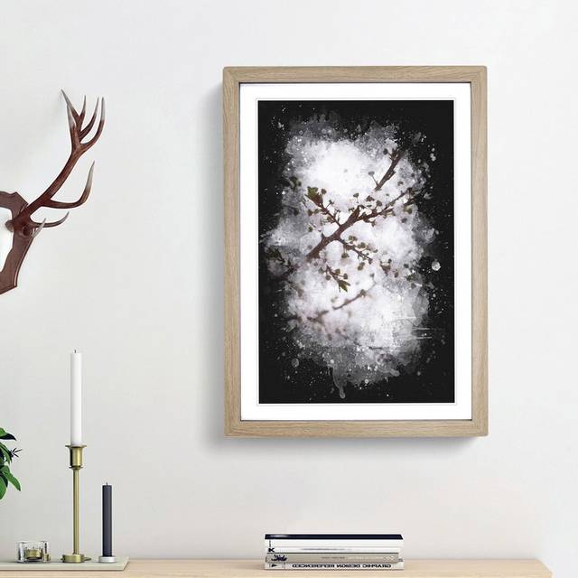 Branch of a White Cherry Blossom Tree - Picture Frame Painting Print - Oak Framed (87cm H x 62cm W x 2cm D)