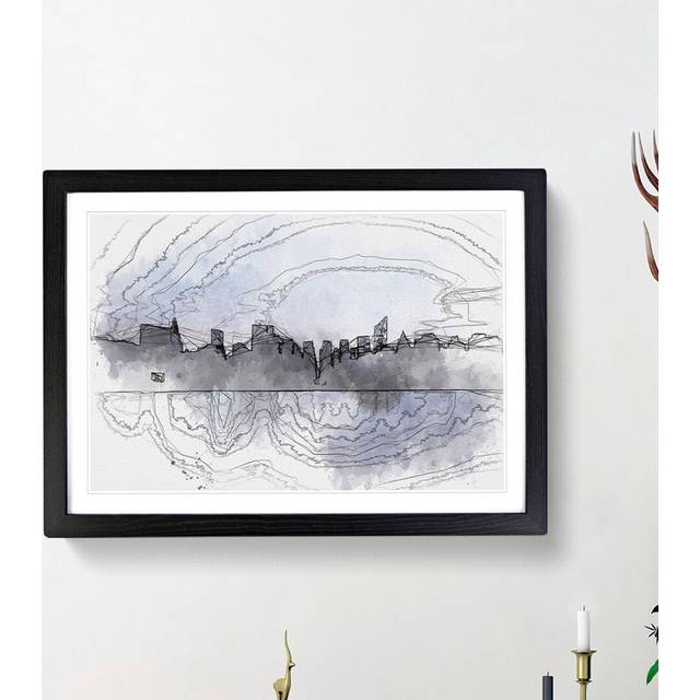 Night Skyline of New York - Picture Frame Graphic Art Print - Black Framed (36cm H x 48cm W x 2cm D)