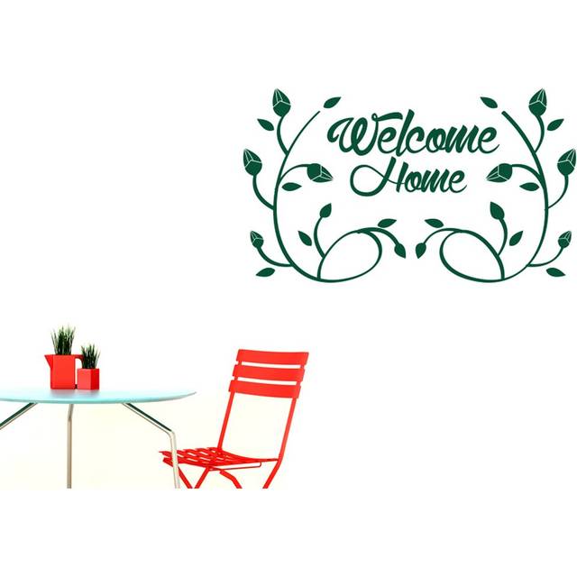 Welcome Home Flower And Vines Wall Sticker - Dark Green (Large)