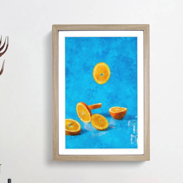 Falling Oranges - Picture Frame Painting Print - Oak Framed (45cm H x 33cm W x 2cm D)