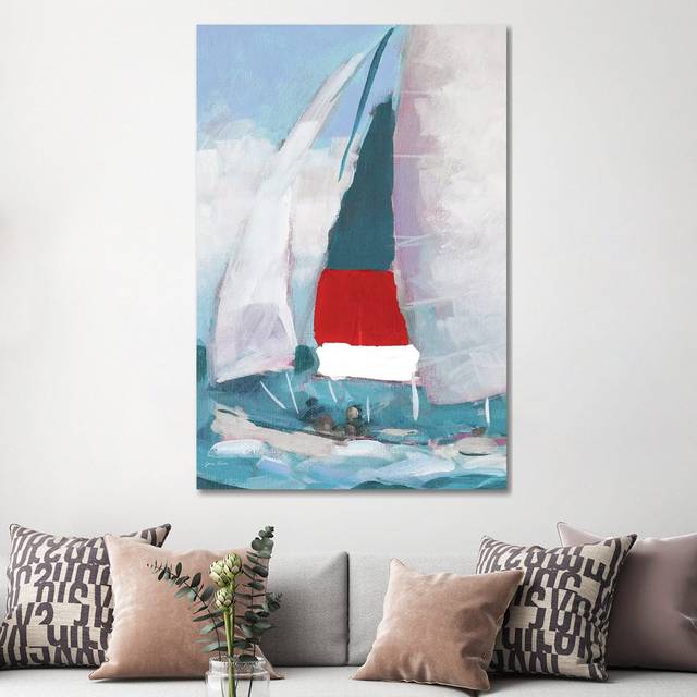 Red and Blue Sail I by Jane Slivka - Wrapped Canvas Graphic Art (152.4cm H x 101.6cm W)