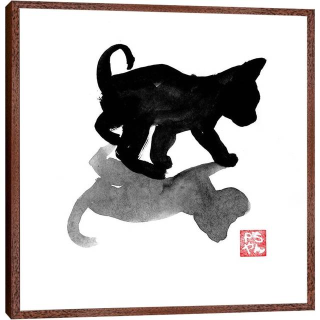 Small Cat I - Print on Canvas - Classic Brown Wood Framed (45.72 cm H x 45.72 cm W)