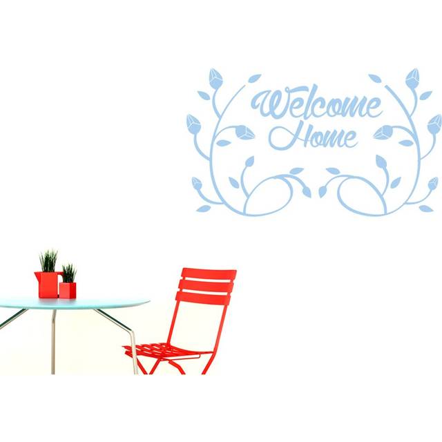Welcome Home Flower And Vines Wall Sticker - Light Blue (Medium)