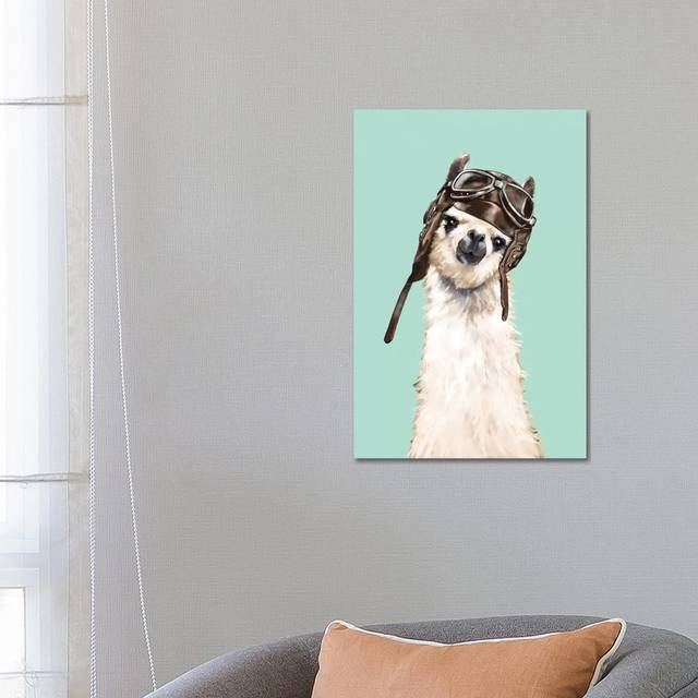 Cool Pilot Llama by Big Nose Work - Wrapped Canvas Graphic Art (66.04 cm H x 45.72 cm W x 1.91 cm D)
