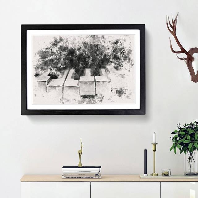 Broken Piano Keys Abstract - Picture Frame Graphic Art Print - Black Framed (45cm H x 63cm W x 2cm D)