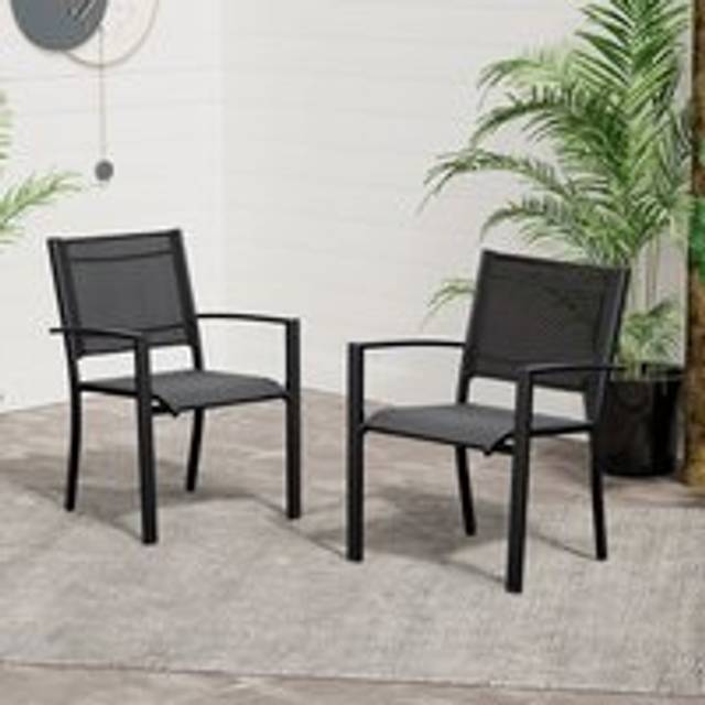 Outsunny 2 PCs Patio Dining Chair Outdoor Mesh Seat Bistro Chair Black