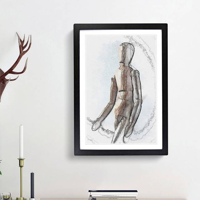 Wooden Artist Mannequin in Abstract - Picture Frame Painting Print - Black Framed (65cm H x 48cm W x 2cm D)