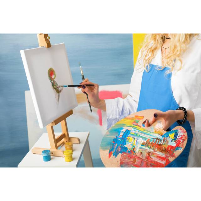 Female Artist - Wrapped Canvas Art Prints - Blue;White (20cm H x 30cm W x 3.8cm D)