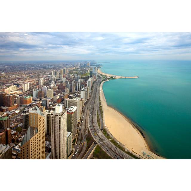 North Chicago and Lake Michigan - Wrapped Canvas Art Prints - Brown;Green;Beige (30cm H x 46cm W x 3.8cm D)