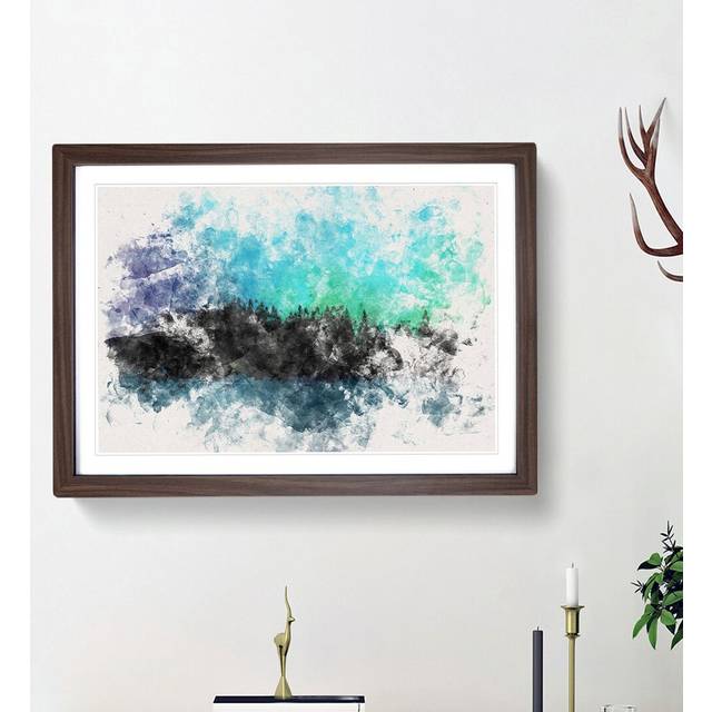The Northern Lights in Iceland - Picture Frame Painting Print - Walnut Framed (24cm H x 33cm W x 2cm D)
