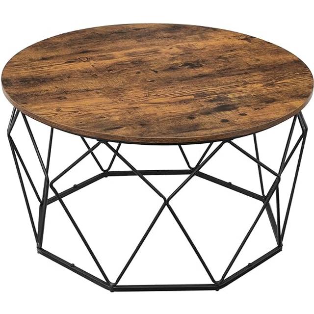 VASAGLE runt soffbord, litet mittbord med stålstomme, för vardagsrum, sovrum, arbetsrum, industriell stil, rustikt brunt och svart LCT040B01