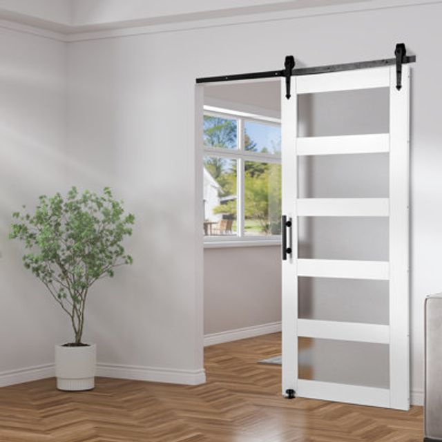 Vevor - Barn Door and Hardware Kit, 36' x 84' Wood and Glass Sliding Barn Door, Smoothly and Quietly, Barn Door Kit with 8-in-1 Floor Guide and Door