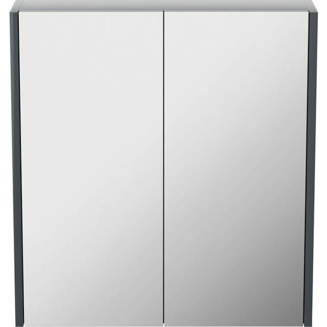 600mm Bathroom Mirror Cabinet 2 Door Storage Cupboard Wall Mounted Grey Gloss