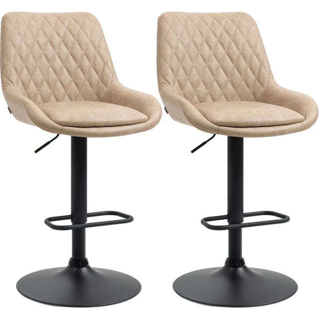 Homcom Retro Bar Stools Set Of 2, Adjustable Kitchen Stool, Upholstered Bar Chairs With Back, Swivel Seat, Light Khaki