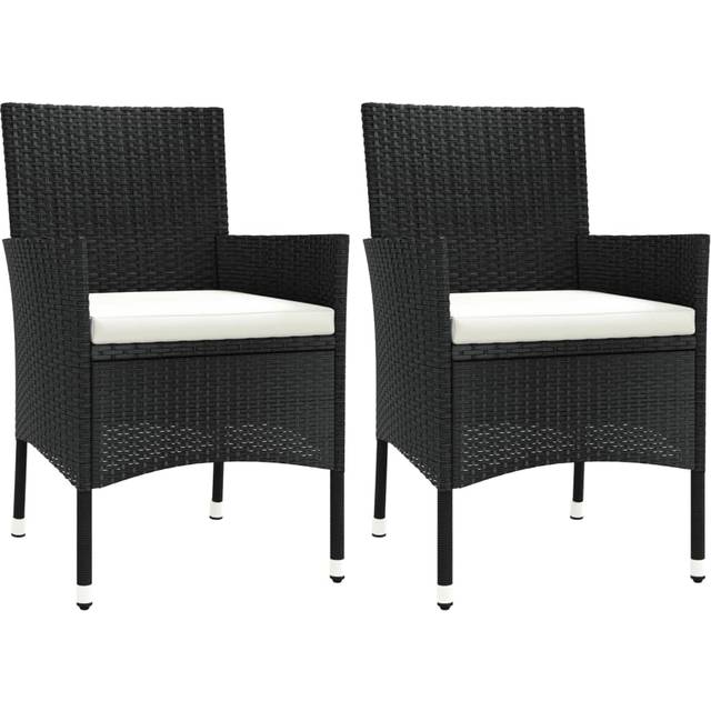 vidaXL Garden Chairs with Cushions 2 pcs Black Poly Rattan (UK/IE/FI/NO only)
