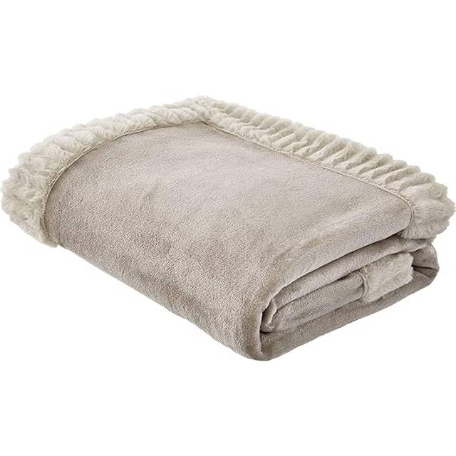 Velvet And Faux Fur 150x200cm Blanket Throw - Natural (150cm W X 200cm L)