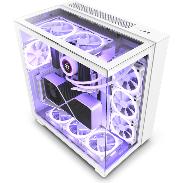NZXT H9 Elite - CM-H91EW-01 - ATX Mid Tower PC-spelfodral - Tio fläktar - Stöder tre 360 ​​mm radiatorer - Sidopanel i härdat glas - Vit