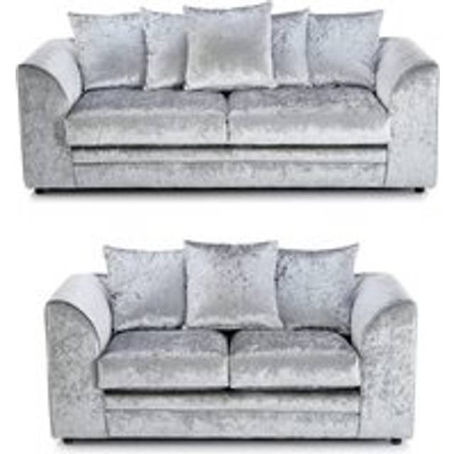 Luxury Life Dylan Crushed Velvet 3+2 Seater Fabric Sofa In Silver, Silver