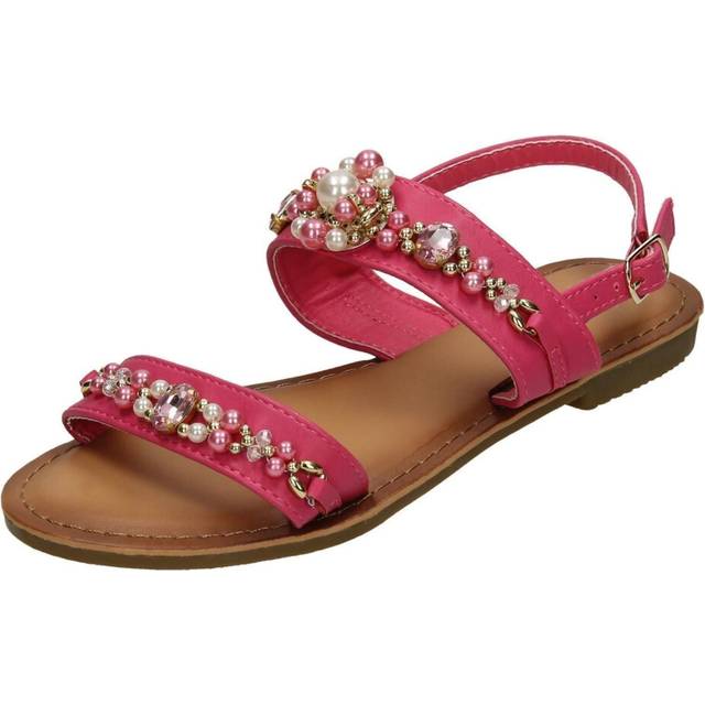(UK 13 Child, Fuchsia (Pink)) Girls Spot On Pearl Jewel Trim Sandals