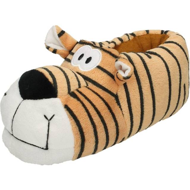 (UK 3-4 Child, Tan (Orange)) Unisex Spot On Flat Novelty Tiger Slippers