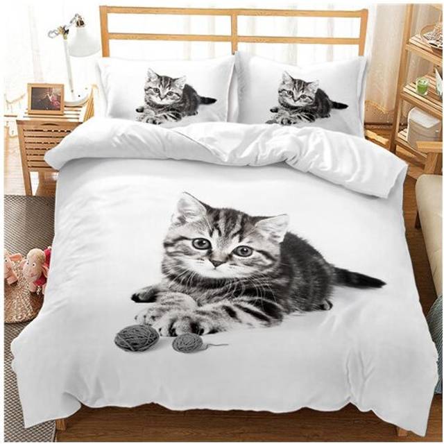 (Pattern 01, Single) Bedding Single Double 3D Cat Duvet Cover Set