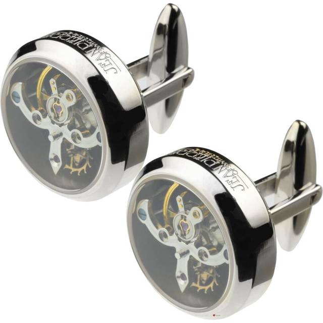 Tourbillon Watch Cufflinks Pair - Skeleton Style Chrome Plated - Gents Gift - Green