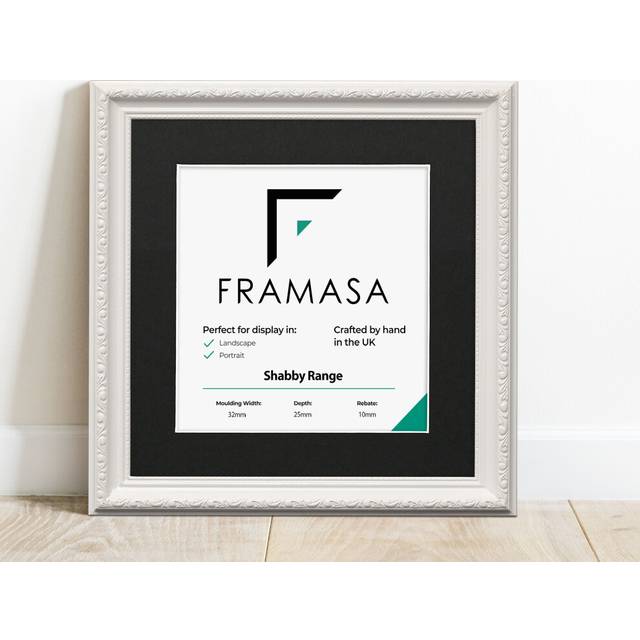 (White Frame Black Mount, 6x6 Pic (8x8 Frame)) New Shabby Chic Picture Photo Frames ,White Antique Style Photo Frames,  With Multicolored Mounts White