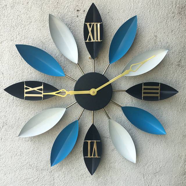 (Blue) 55CM Multi-Color Leaf Shape Decorative Wall Clock