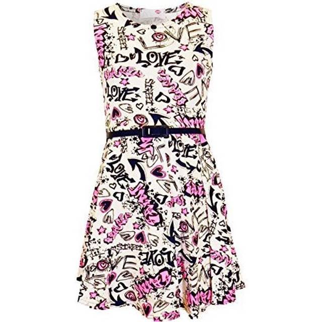 (7-8 Years) Girls Skater Dress Kids Floral Aztec Animal Neon Summer Party Dresses 7-13 Years