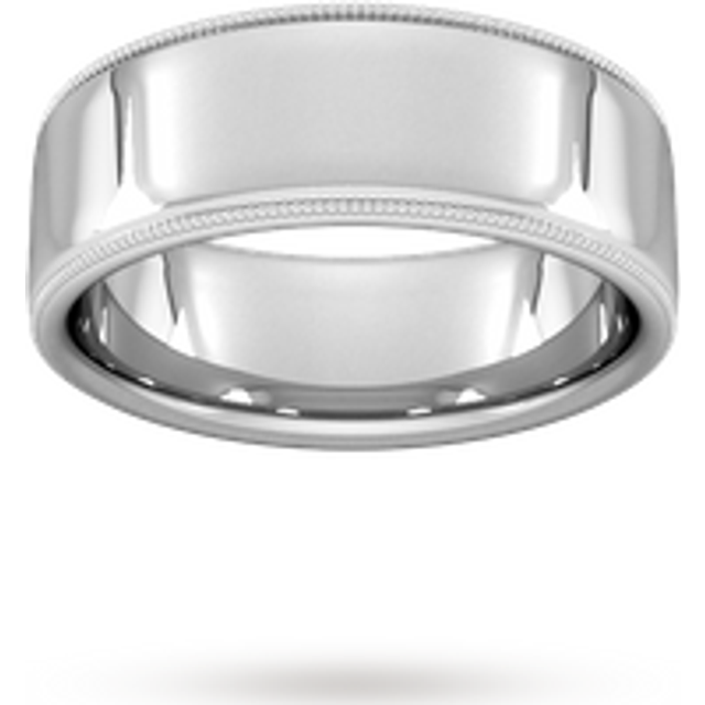 8mm Flat Court Heavy Milgrain Edge Wedding Ring In Platinum - Ring Size R