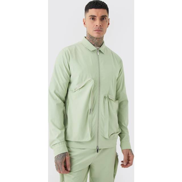 Tall Technical Stretch Harrington Asymmetrical Jacket - Green - XL