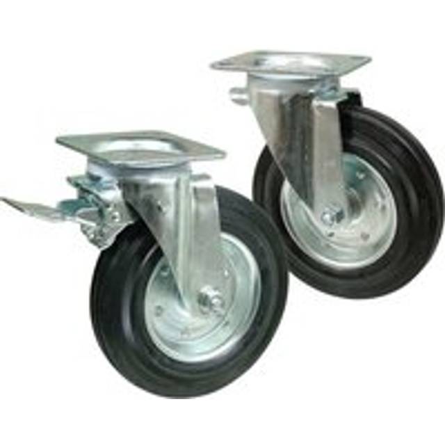 Fixed 200mm diameter Black Rubber Tyre Castors - 250kg capacity