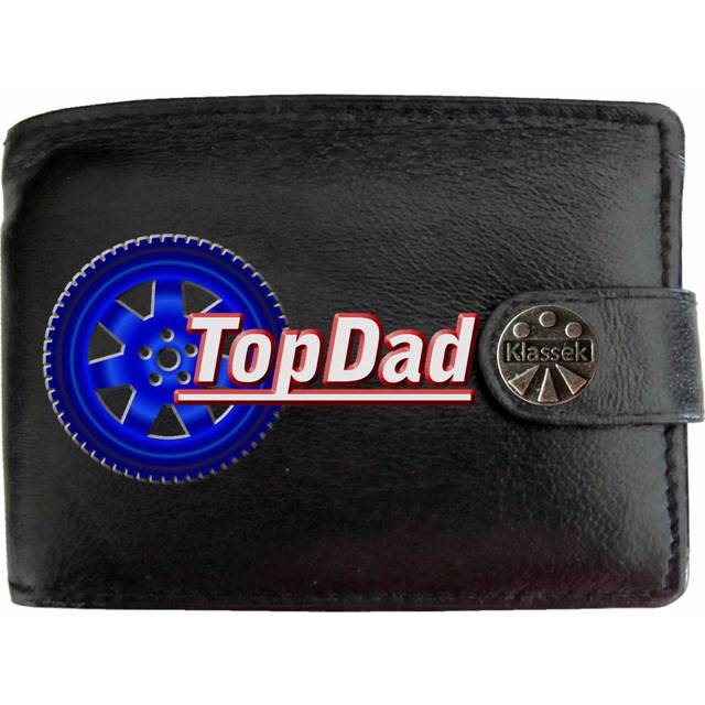 (Standard) Top Dad Wheel Best Papa Father Mens Wallet Chain Leather Coin Pocket Klassek RFID Blocking Credit Card Slots and Metal Gift Box