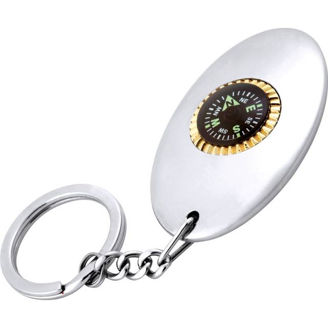 Compass Keyring Stainless Steel and Gold Plate - Gift Box