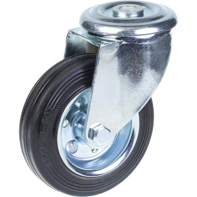 100mm swivel castor with black rubber on pressed steel centre wheel