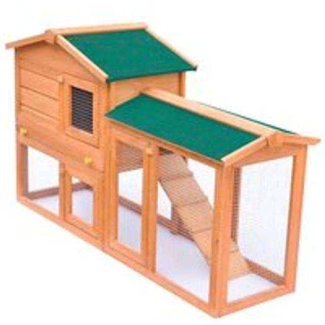 Outdoor Large Rabbit Hutch Small Animal House Pet Cage Wood - Brown - One Size