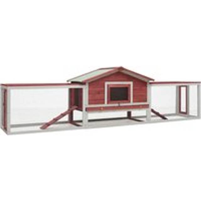 Rabbit Hutch Red 310x70x87 cm Solid Pine & Fir Wood - One Size