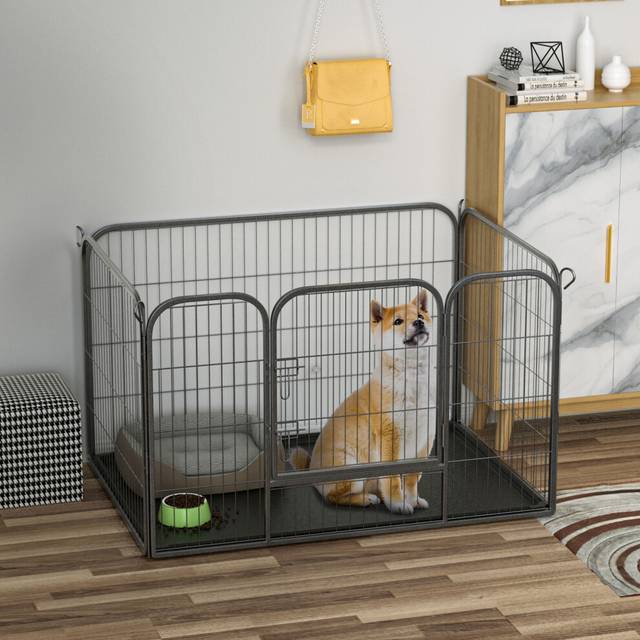 (S:93cm L x 61cm W x 63cm H) Dog Crate Large Heavy Duty Dog Playpen Pet Enclosure Puppy Cage Rabbit Run Play Pen with Removable Tray for Yard Indoor O