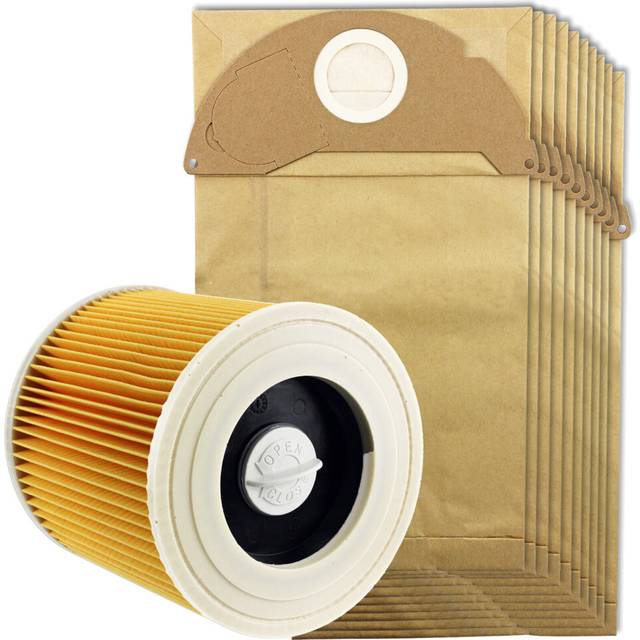 Hoover Filter Bags Set for KARCHER IPX4 MV2 WD2 Wet & Dry Vacuum (Pack of 5 Dust Bags, 1 x Filter, 5 Fresheners)