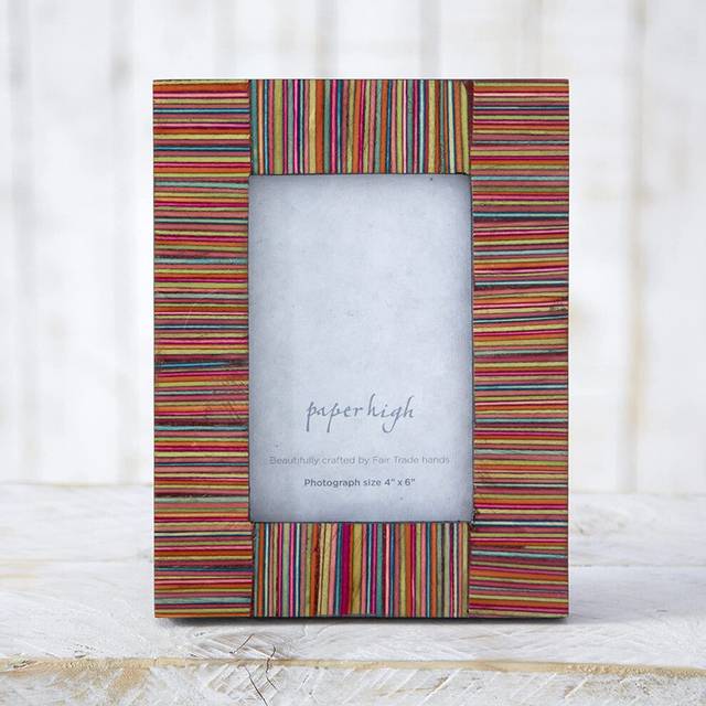 Dhari Multicoloured Stripe Papri Wood Photo Frame - Medium
