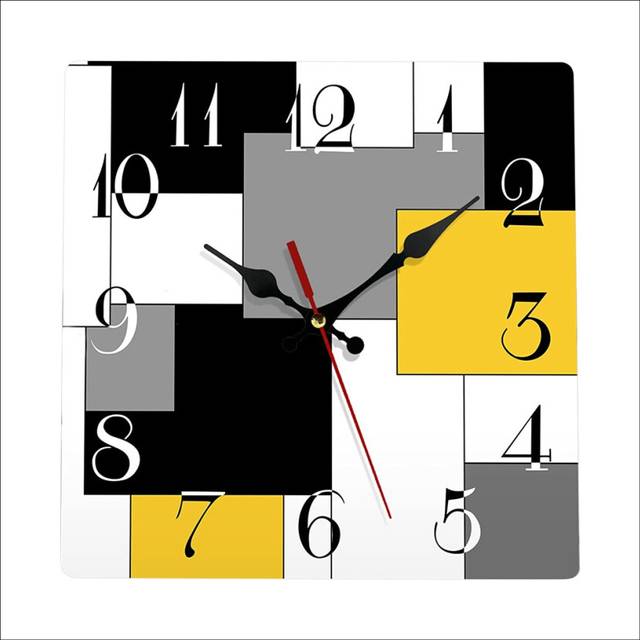 Wall Clock Silent Non-Ticking, Abstract Geometric Minimalist Checkered Square Rustic Wall Clocks Decor (12 Inch)