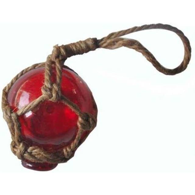 2 in. Japanese Glass Ball With Brown Netting Christmas Ornament , Red