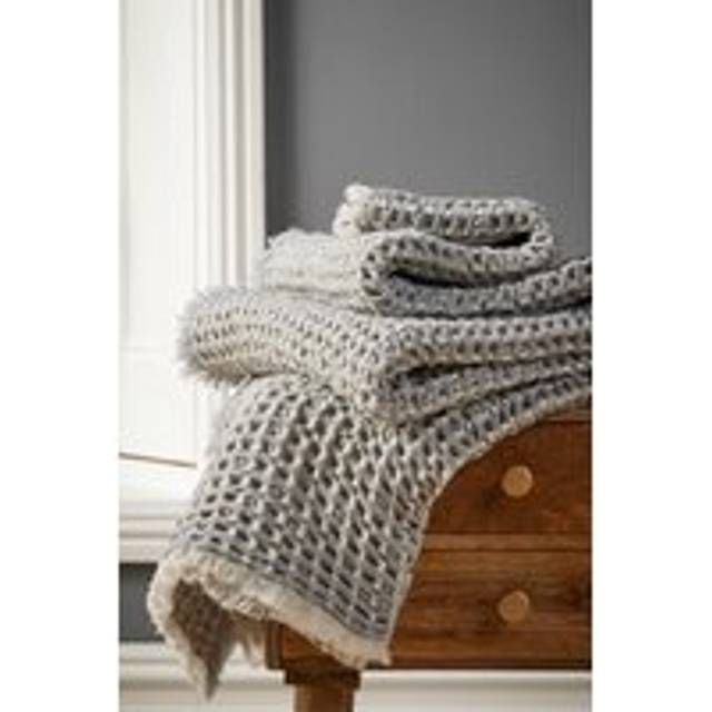 'Lisbon' Wool Cotton Blend Blanket Throw - Grey - 140cm x 180cm