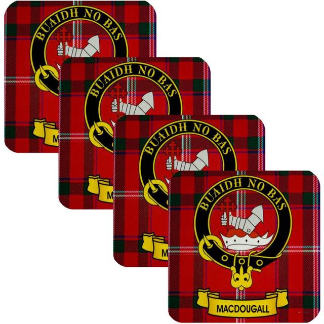Square Coasters MacDougall Scottish Clan Crest x4 Cork Backed From Scotland