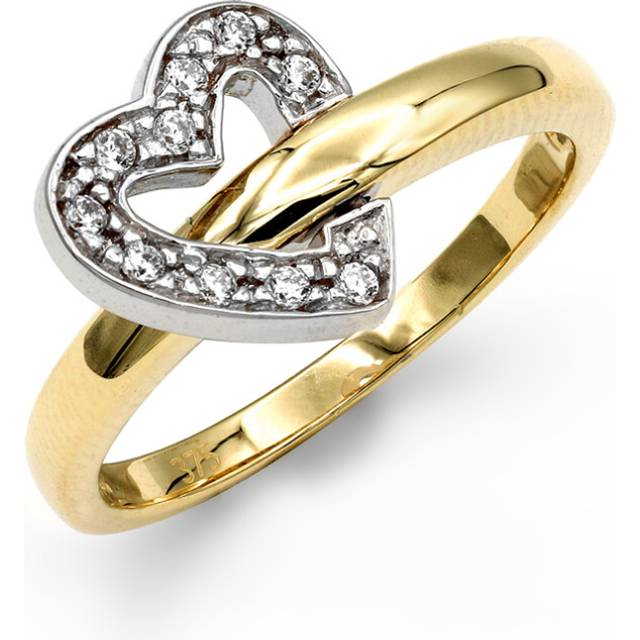 (J) Jewelco London Ladies Solid 9ct Yellow and White Gold White Round Brilliant Cubic Zirconia Flip-Over Heart Wedding Ring