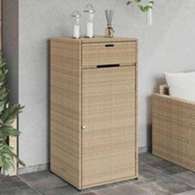 Garden Storage Cabinet Beige 55x55x111 cm Poly Rattan - One Size