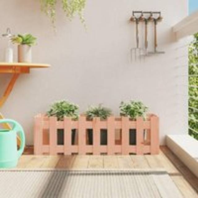 Garden Raised Bed with Fence Design 100x30x30 cm Solid Wood Pine - Brown - One Size