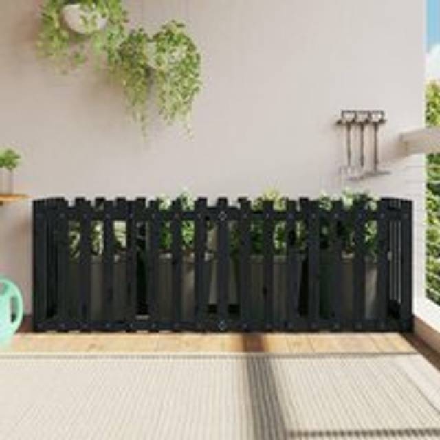 Garden Raised Bed with Fence Design Black 200x50x70 cm Solid Wood Pine - One Size