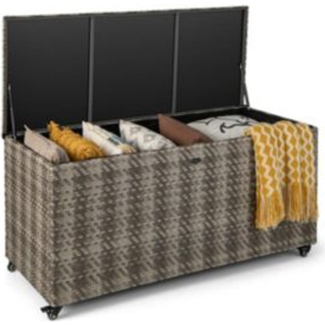 Outdoor 408.8L Large Wicker Storage Box With Lid - Brown (64cm H X 136cm W X 55cm D)